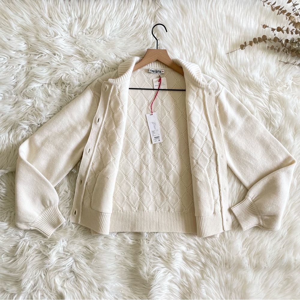 Ciao Lucia Tomayo Cardigan Ivory 100% Merino Wool Cable Knit NWT XS - Picture 13 of 16
